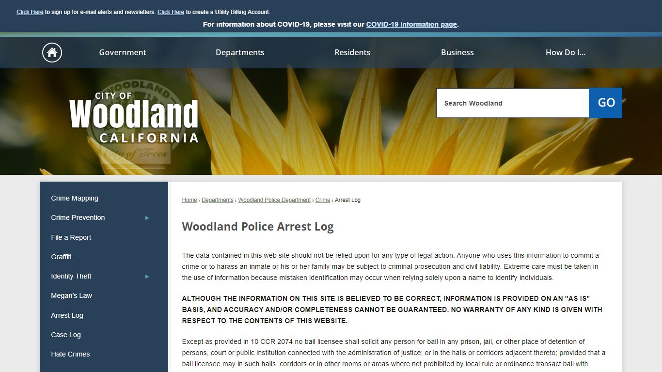 Woodland Police Arrest Log | Woodland, CA