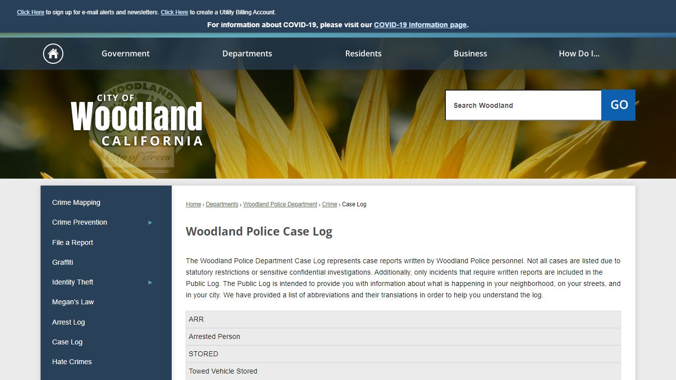 Woodland Police Case Log | Woodland, CA